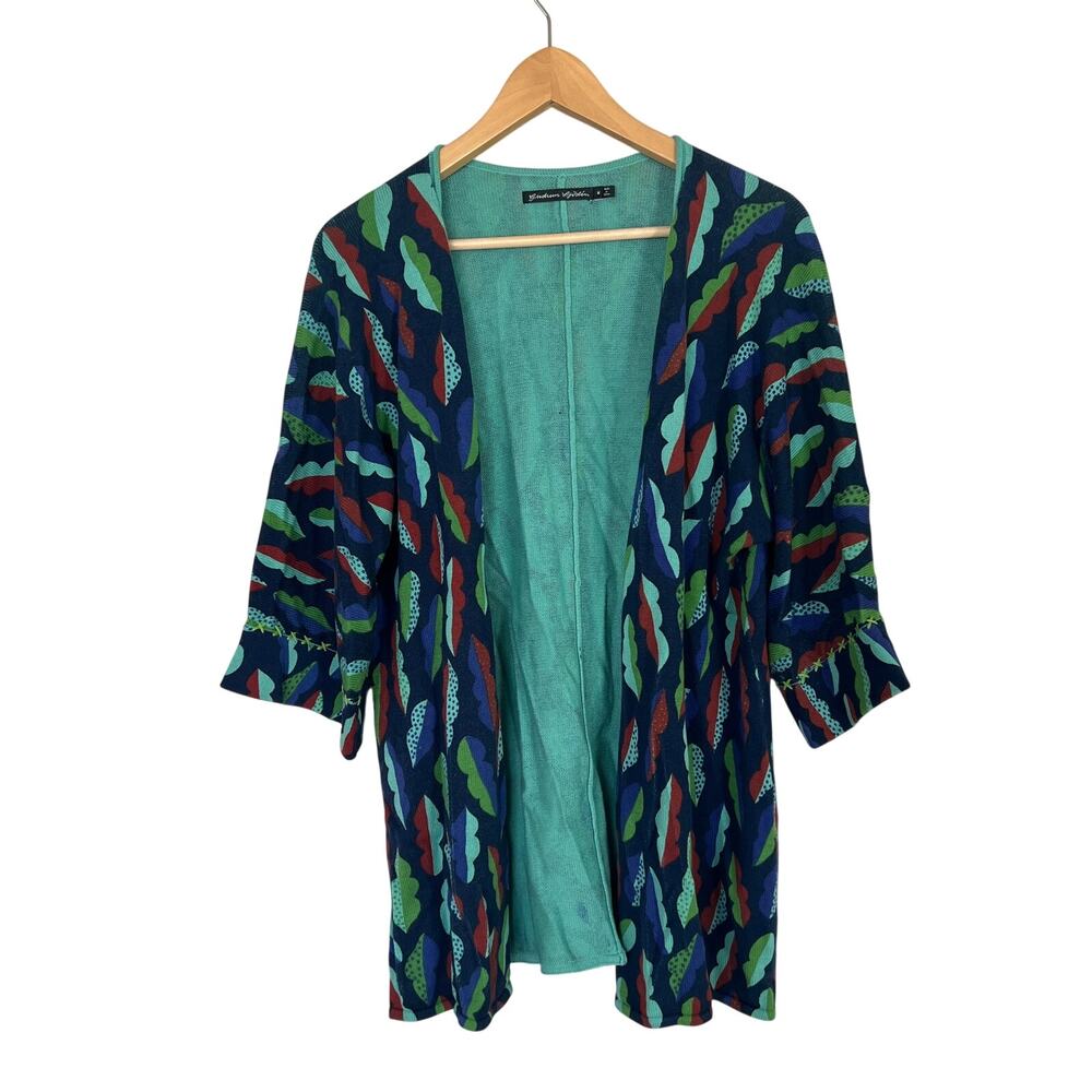 GUDRUN SJODEN Knit Cardigan Kimono Sweater 100% Cotton Colorful Lagenlook Size M